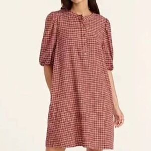 J.Crew Popover Dress in Brushed Flannel Red‎ Plaid Mini Dress Size XS